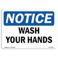 Signmission OSHA Wash Hands & Use Hand Sanitizer W/ 14inX10in Peel & Stick Wall Graphic, 10" W, 14" L, Landscape OS-NS-RD-1014-L-18939